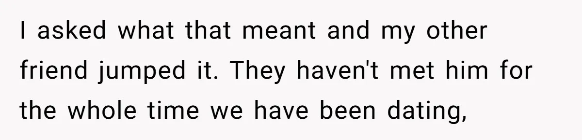 Friends Doubt Her Mystery Boyfriend Exists Until He Shows Up And Delivers A Lesson Nobody Asks For I asked what that meant and my other friend jumped it. They haven't met him for the whole time we have been dating,