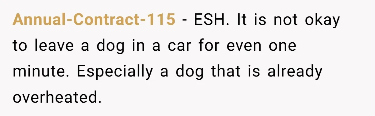 Annual-Contract-115 − ESH. It is not okay to leave a dog in a car for even one minute. Especially a dog that is already overheated.