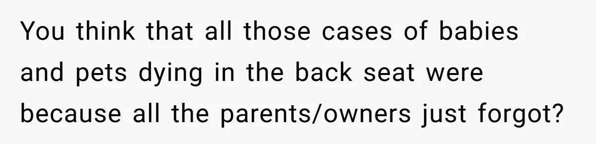 You think that all those cases of babies and pets dying in the back seat were because all the parents/owners just forgot?