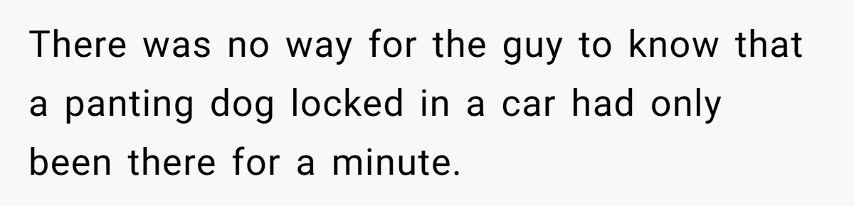 There was no way for the guy to know that a panting dog locked in a car had only been there for a minute.