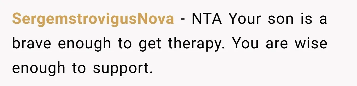 SergemstrovigusNova − NTA Your son is a brave enough to get therapy. You are wise enough to support.