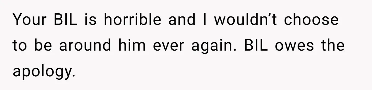 Your BIL is horrible and I wouldn’t choose to be around him ever again. BIL owes the apology.