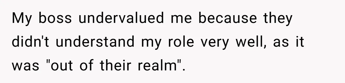 My boss undervalued me because they didn't understand my role very well, as it was "out of their realm".
