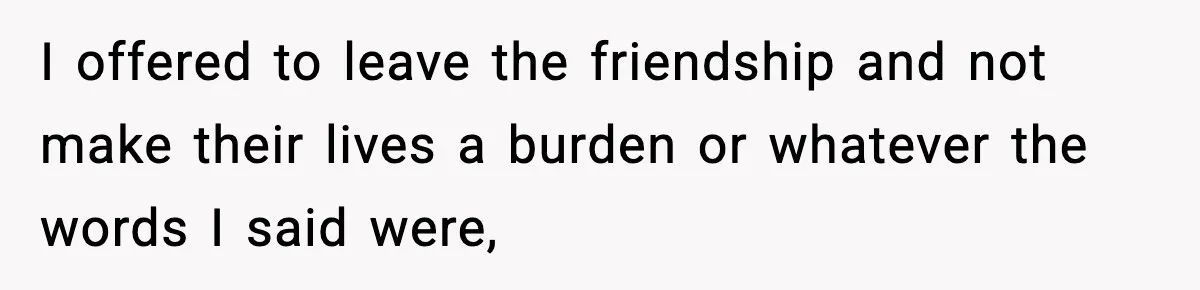 I offered to leave the friendship and not make their lives a burden or whatever the words I said were,