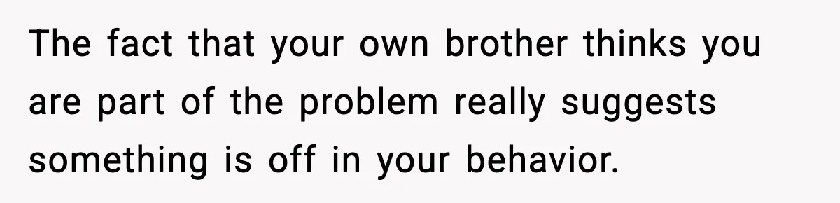 The fact that your own brother thinks you are part of the problem really suggests something is off in your behavior.