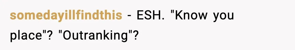 somedayillfindthis − ESH. "Know you place"? "Outranking"?