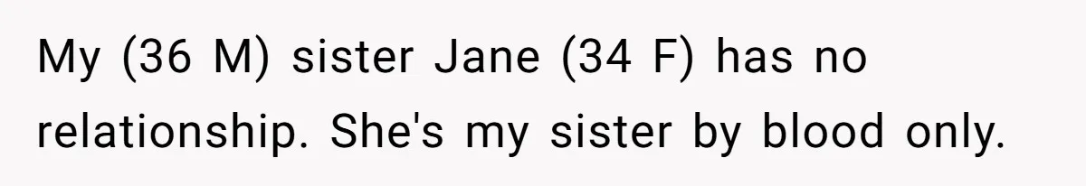 My (36 M) sister Jane (34 F) has no relationship. She's my sister by blood only.