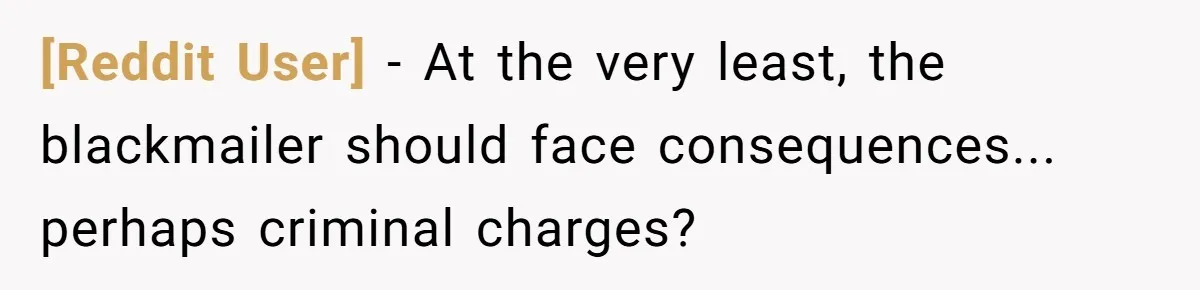 [Reddit User] − At the very least, the blackmailer should face consequences... perhaps criminal charges?