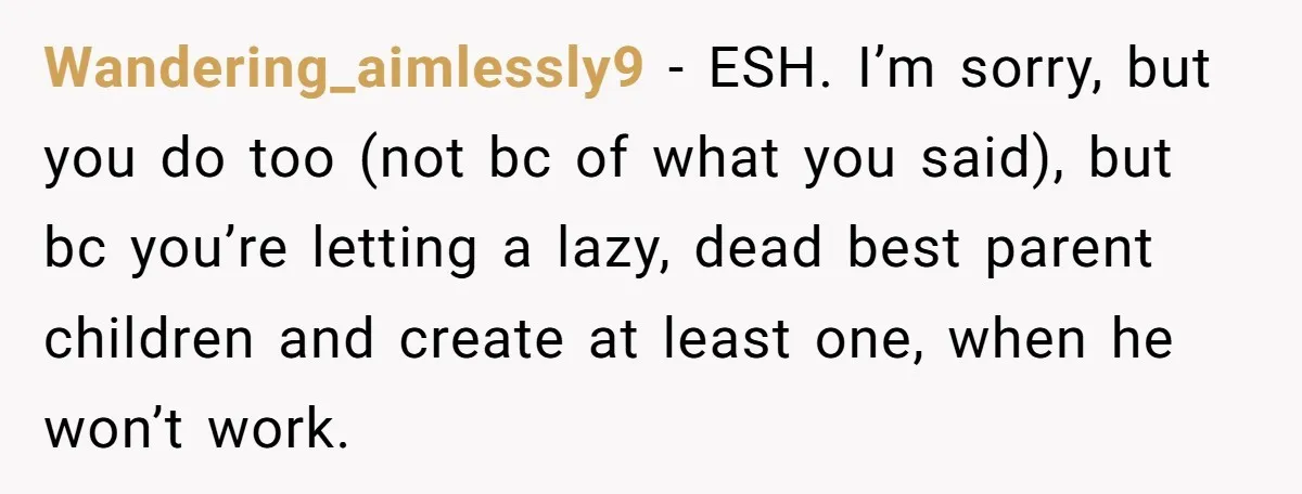 Wandering_aimlessly9 − ESH. I’m sorry, but you do too (not bc of what you said), but bc you’re letting a lazy, dead best parent children and create at least one,...