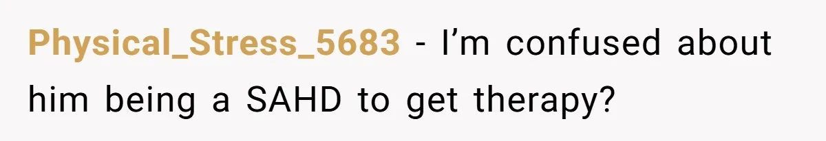 Physical_Stress_5683 − I’m confused about him being a SAHD to get therapy?
