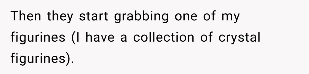 Then they start grabbing one of my figurines (I have a collection of crystal figurines).