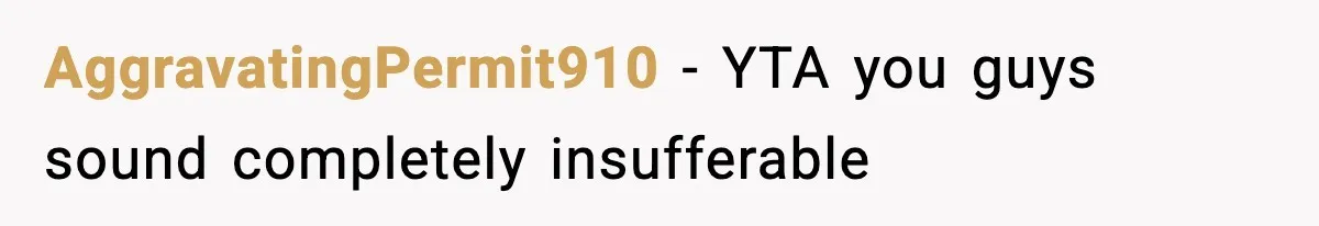 AggravatingPermit910 − YTA you guys sound completely insufferable