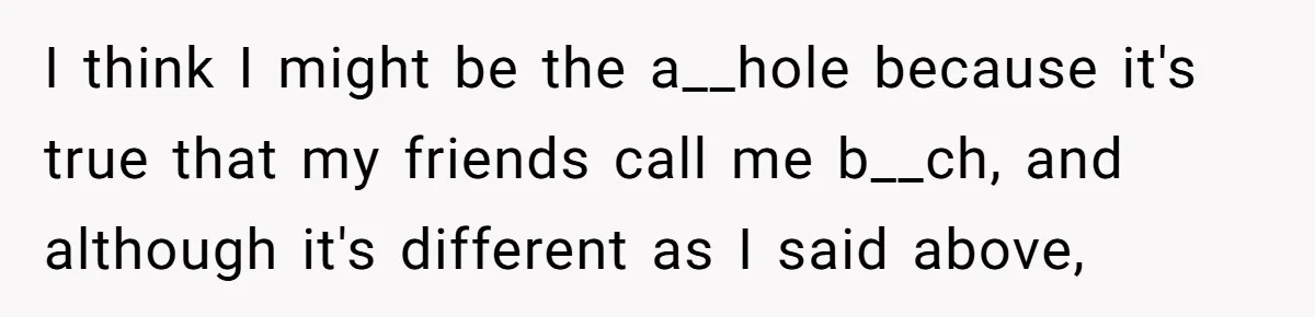 I think I might be the a__hole because it's true that my friends call me b__ch, and although it's different as I said above,