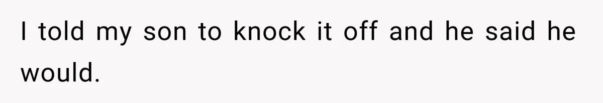 I told my son to knock it off and he said he would.