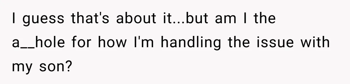 I guess that's about it...but am I the a__hole for how I'm handling the issue with my son?