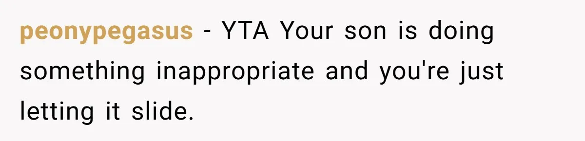 peonypegasus − YTA Your son is doing something inappropriate and you're just letting it slide.