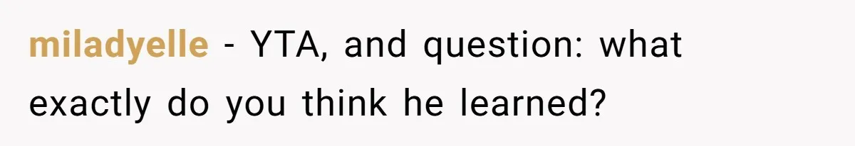miladyelle − YTA, and question: what exactly do you think he learned?