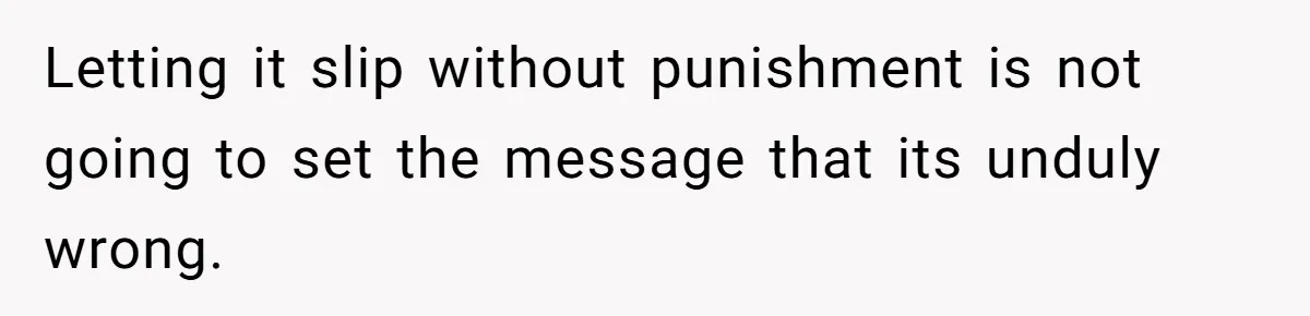 Letting it slip without punishment is not going to set the message that its unduly wrong.