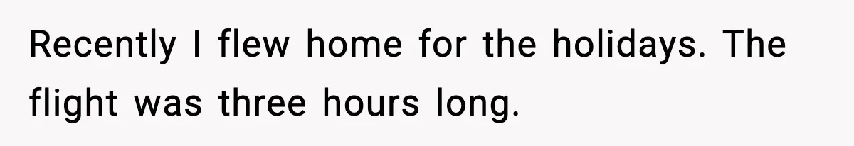 Recently I flew home for the holidays. The flight was three hours long.