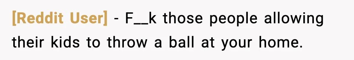 [Reddit User] - F__k those people allowing their kids to throw a ball at your home.