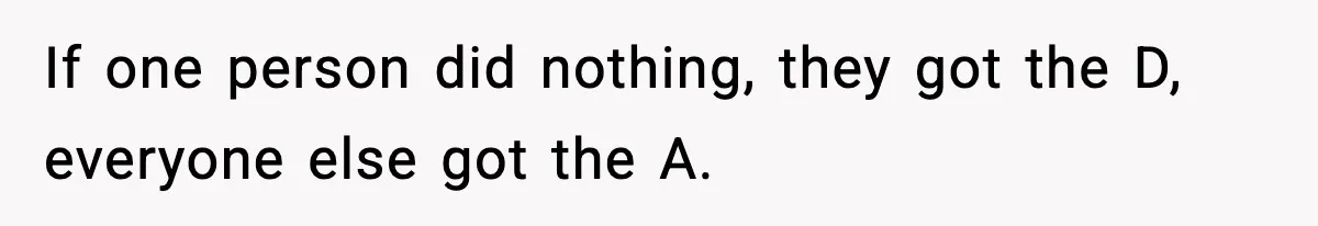 If one person did nothing, they got the D, everyone else got the A.