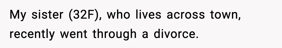 My sister (32F), who lives across town, recently went through a divorce.