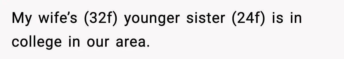 My wife’s (32f) younger sister (24f) is in college in our area.