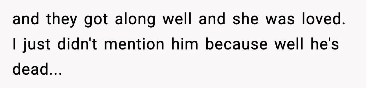 Man Refuses To Eat Girlfriend’s Cake After She Throws A Surprise Party And Disrespects His Mom’s Gift and they got along well and she was loved. I just didn't mention him because well he's dead...
