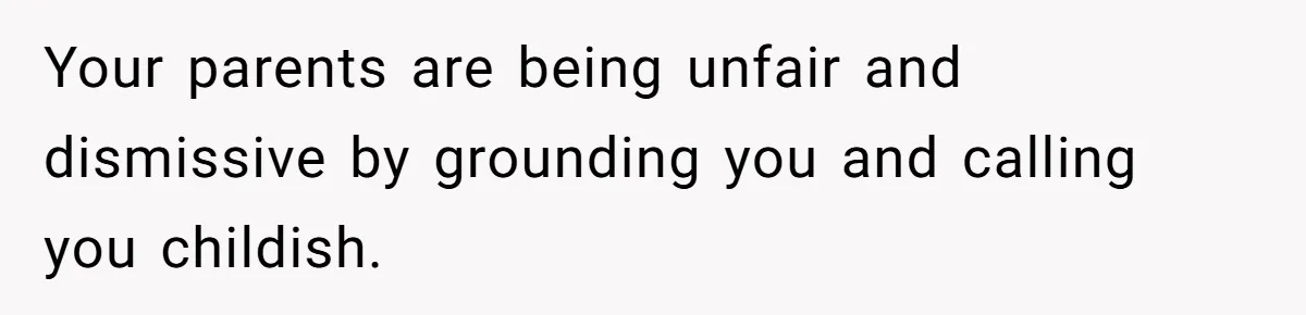 Your parents are being unfair and dismissive by grounding you and calling you childish.