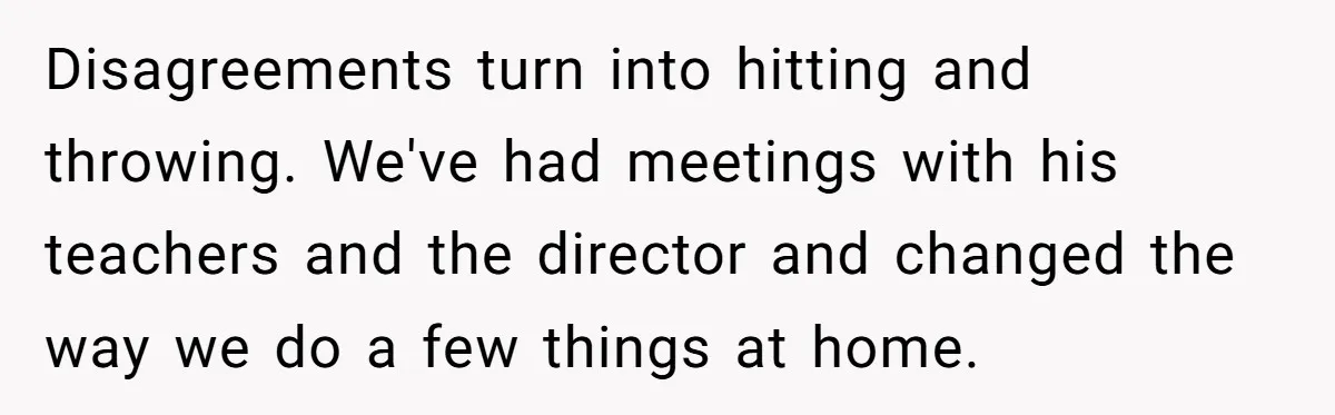 Disagreements turn into hitting and throwing. We've had meetings with his teachers and the director and changed the way we do a few things at home.