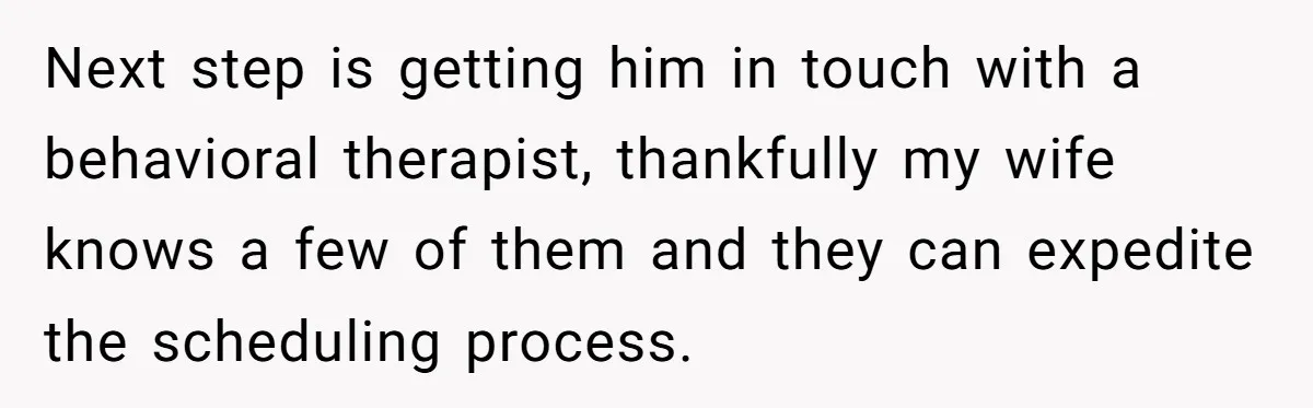 Next step is getting him in touch with a behavioral therapist, thankfully my wife knows a few of them and they can expedite the scheduling process.