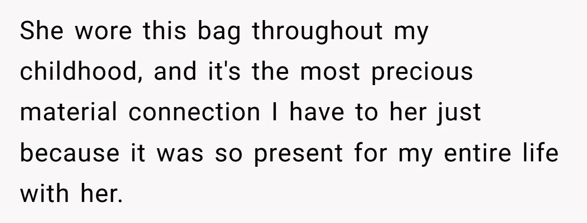 She wore this bag throughout my childhood, and it's the most precious material connection I have to her just because it was so present for my entire life with her.