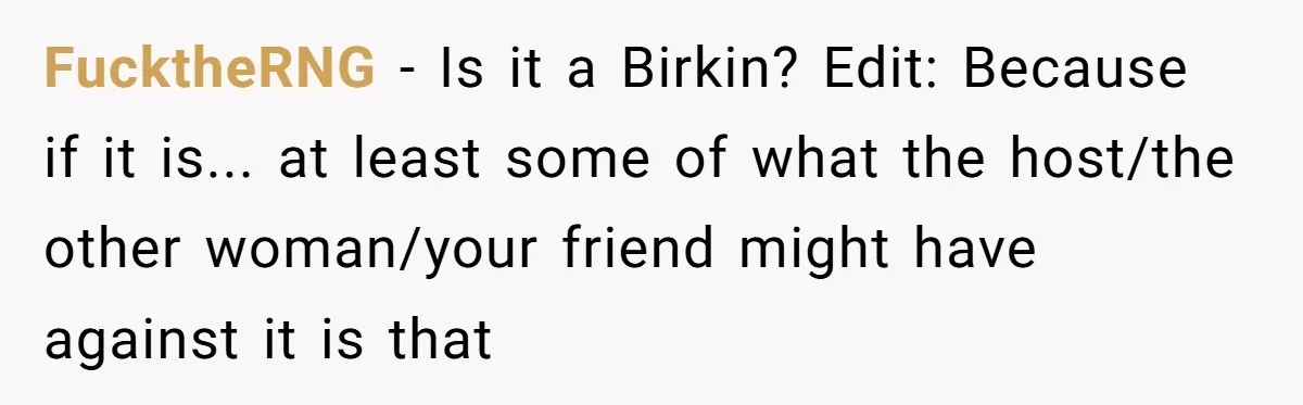 FucktheRNG − Is it a Birkin? Edit: Because if it is... at least some of what the host/the other woman/your friend might have against it is that