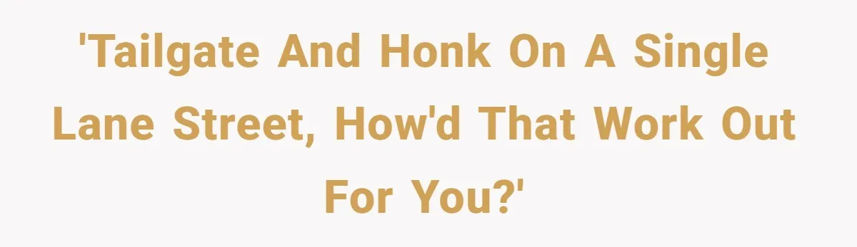 'Tailgate and honk on a single lane street, how'd that work out for you?'