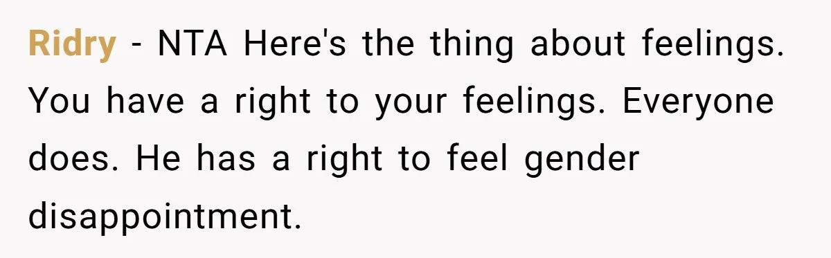 Ridry − NTA Here's the thing about feelings. You have a right to your feelings. Everyone does. He has a right to feel gender disappointment.
