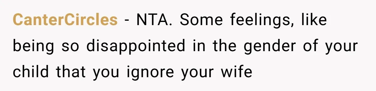 CanterCircles − NTA. Some feelings, like being so disappointed in the gender of your child that you ignore your wife