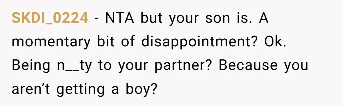 SKDI_0224 − NTA but your son is. A momentary bit of disappointment? Ok. Being n__ty to your partner? Because you aren’t getting a boy?