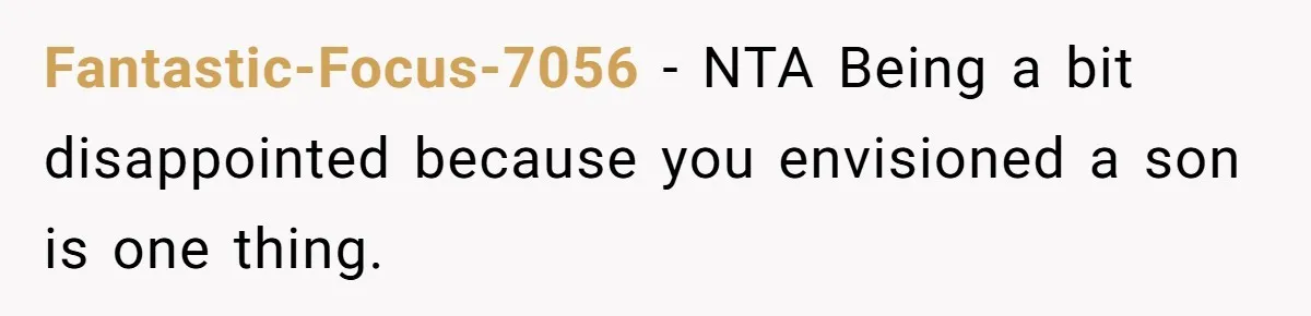 Fantastic-Focus-7056 − NTA Being a bit disappointed because you envisioned a son is one thing.
