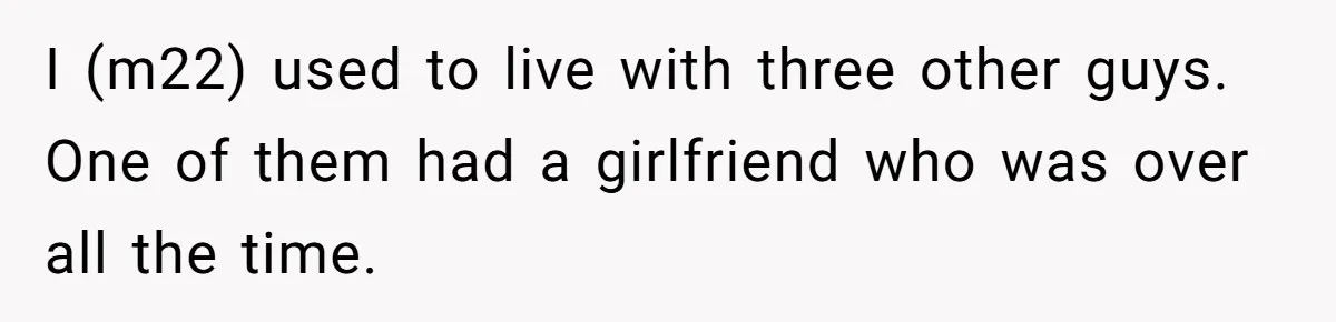 I (m22) used to live with three other guys. One of them had a girlfriend who was over all the time.