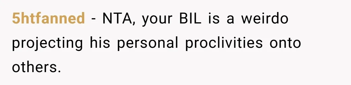 5htfanned − NTA, your BIL is a weirdo projecting his personal proclivities onto others.