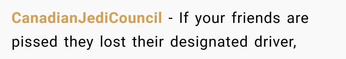 CanadianJediCouncil − If your friends are pissed they lost their designated driver,