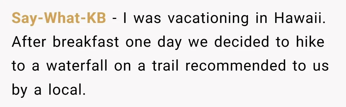American Tourist Overhears German Couple Mocking His Stuffed Toy And Replies Fluently In Their Language Say-What-KB − I was vacationing in Hawaii. After breakfast one day we decided to hike to a waterfall on a trail recommended to us by a local.
