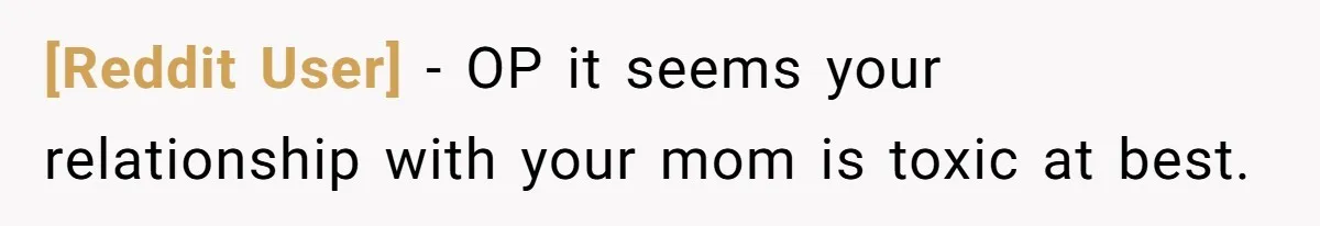 [Reddit User] − OP it seems your relationship with your mom is toxic at best.