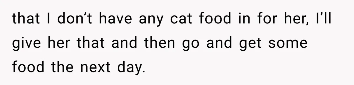 that I don’t have any cat food in for her, I’ll give her that and then go and get some food the next day.