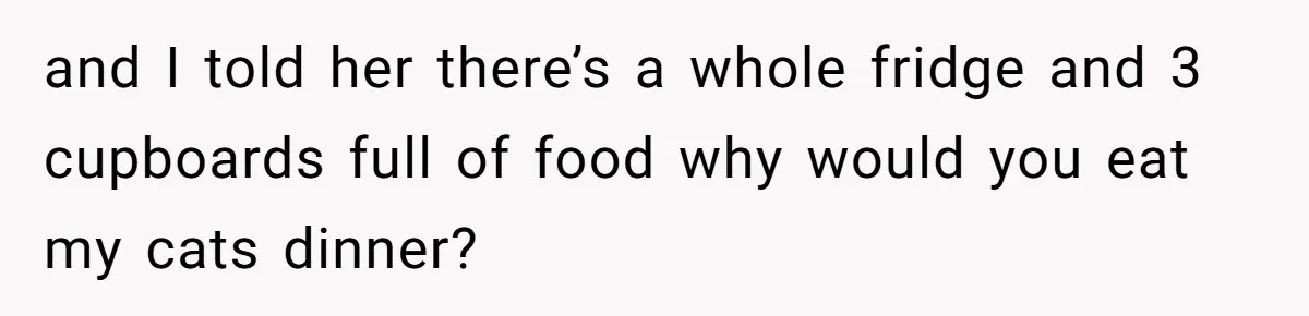 and I told her there’s a whole fridge and 3 cupboards full of food why would you eat my cats dinner?