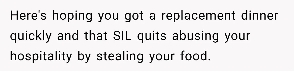 Here's hoping you got a replacement dinner quickly and that SIL quits abusing your hospitality by stealing your food.