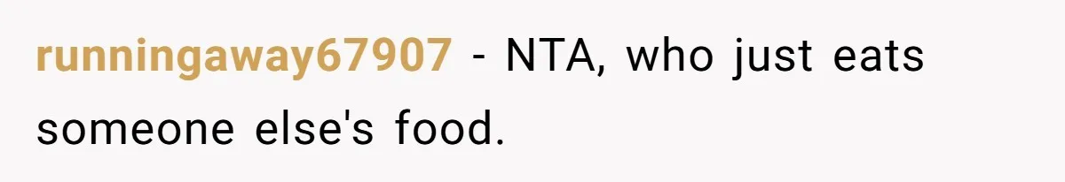 runningaway67907 − NTA, who just eats someone else's food.