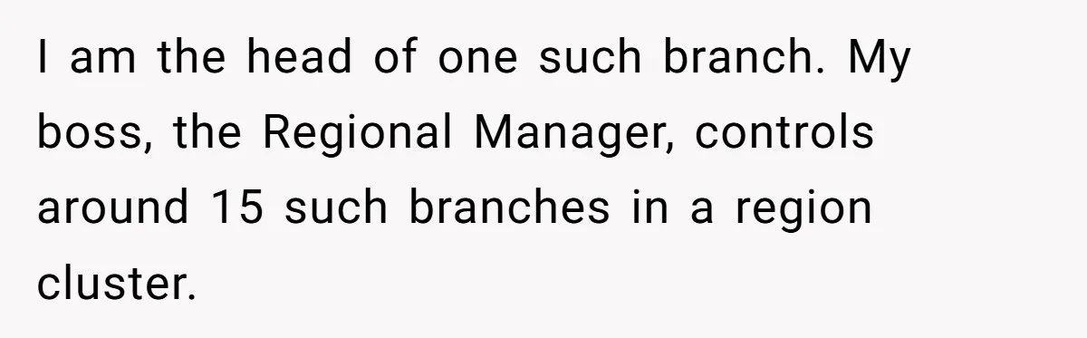 I am the head of one such branch. My boss, the Regional Manager, controls around 15 such branches in a region cluster.