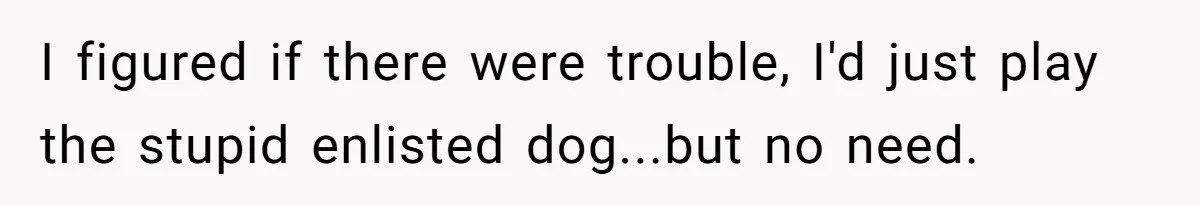 I figured if there were trouble, I'd just play the stupid enlisted dog...but no need.
