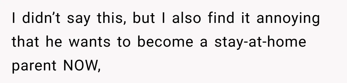 I didn’t say this, but I also find it annoying that he wants to become a stay-at-home parent NOW,